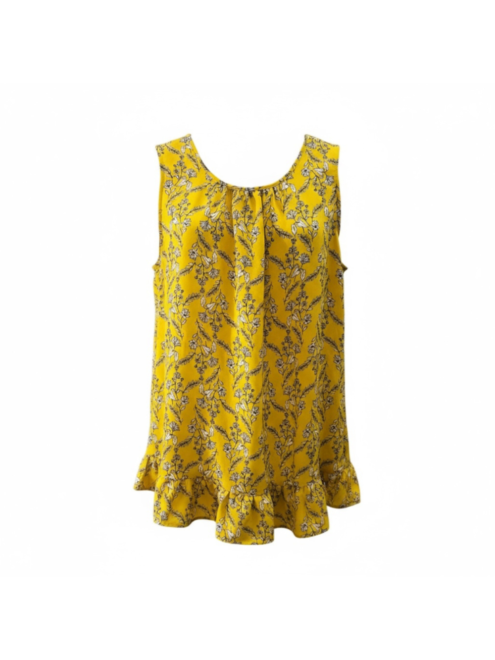 ROSE+OLIVE Yellow Floral Ruffle Tank Top Women’s Size M